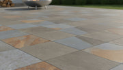 Close-up of Natural Pennsylvania Full Range Porcelain Rough & Straight Edge 24 x 24 x 3/4 Paver, in Natural tones.