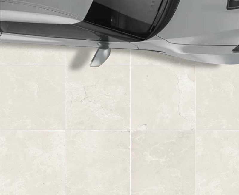 Close-up of Tivoli Beige Porcelain Rough & Straight Edge 24 x 24 x 3/4 Paver, in Beige tones.