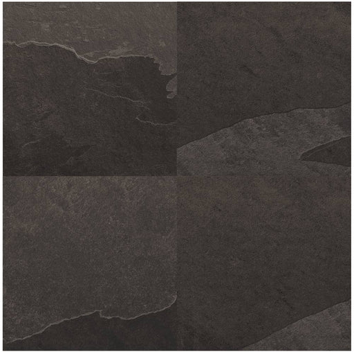 Close-up of Thunder Black Porcelain Rough & Straight Edge 24 x 24 x 3/4 Paver, in Black tones.