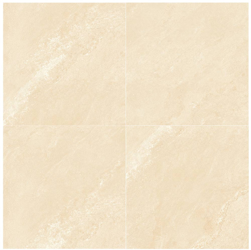 Close-up of Conrad Ivory Porcelain Rough & Straight Edge 24 x 24 x 3/4 Paver, in Ivory tones.