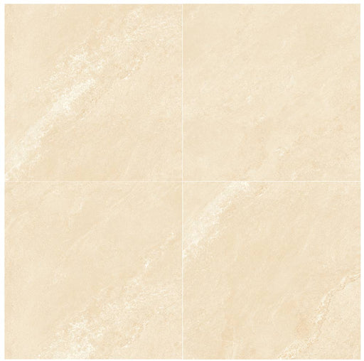 Close-up of Conrad Ivory Porcelain Rough & Straight Edge 24 x 24 x 3/4 Paver, in Ivory tones.