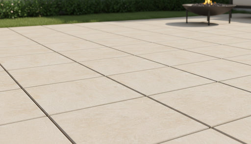 Close-up of Fusion White Porcelain Rough & Straight Edge 24 x 24 x 3/4 Paver, in White tones.