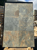 Close-up of Natural Harmony Slate Porcelain Rough & Straight Edge 24 x 24 x 3/4 Paver, in Natural tones.