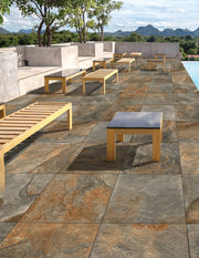 Close-up of Natural Harmony Slate Porcelain Rough & Straight Edge 24 x 24 x 3/4 Paver, in Natural tones.