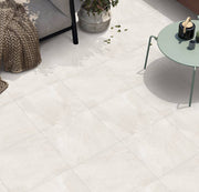 Close-up of Pearl White Porcelain Rough & Straight Edge 24 x 48 x 3/4 Paver, in White tones.