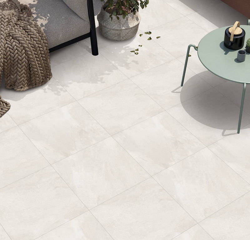 Close-up of Pearl White Porcelain Rough & Straight Edge 24 x 48 x 3/4 Paver, in White tones.