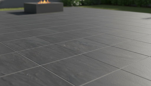 Close-up of Grey Owl Porcelain Rough & Straight Edge 24 x 24 x 3/4 Paver, in Grey Owl tones.