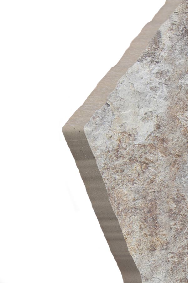 Close-up of Natural Porfido Porcelain ROUGH/CHISELED Edge 16 x 32 x 3/4 Paver, in Natural tones.