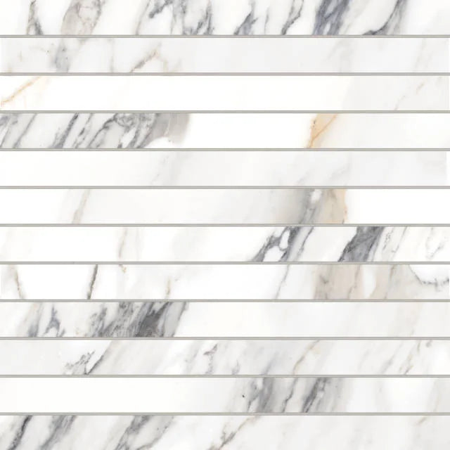 Prati Calacatta Borghini Warm 1x12 Honed Marble Mosaic