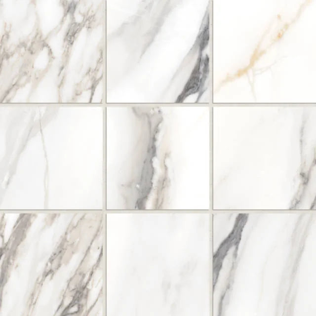 Prati Calacatta Borghini Warm 4x4 Honed Marble Mosaic