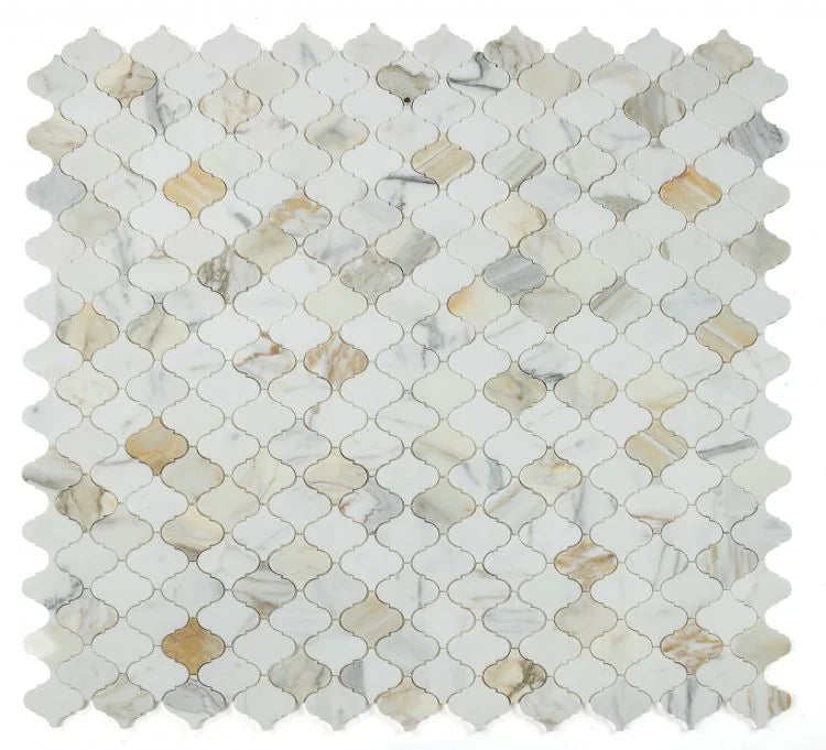 Precious Stone Calacatta Gold 12x12 Arabesque Marble Mosaic