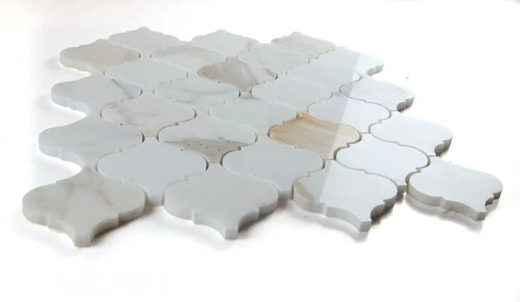 Precious Stone Calacatta Gold 12x12 Arabesque Marble Mosaic