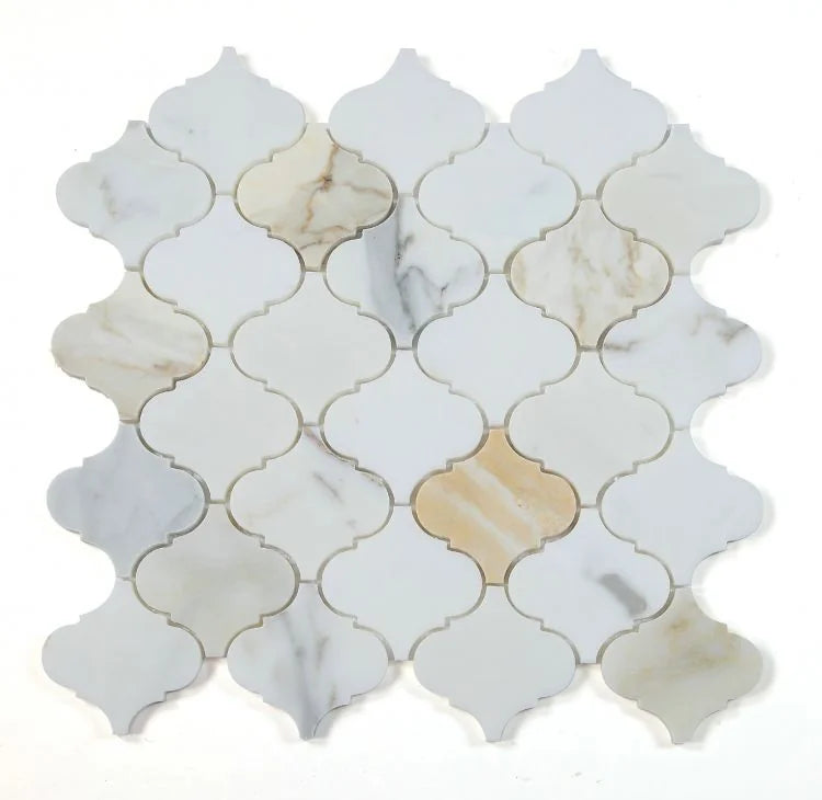 Precious Stone Calacatta Gold 12x12 Arabesque Marble Mosaic