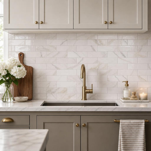 Precious Stone Calacatta Gold 3x12 Subway Polished Marble Tile — Kitchen backsplash