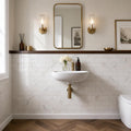 Precious Stone Calacatta Gold 3x12 Subway Polished Marble Tile — Powder Room wainscot