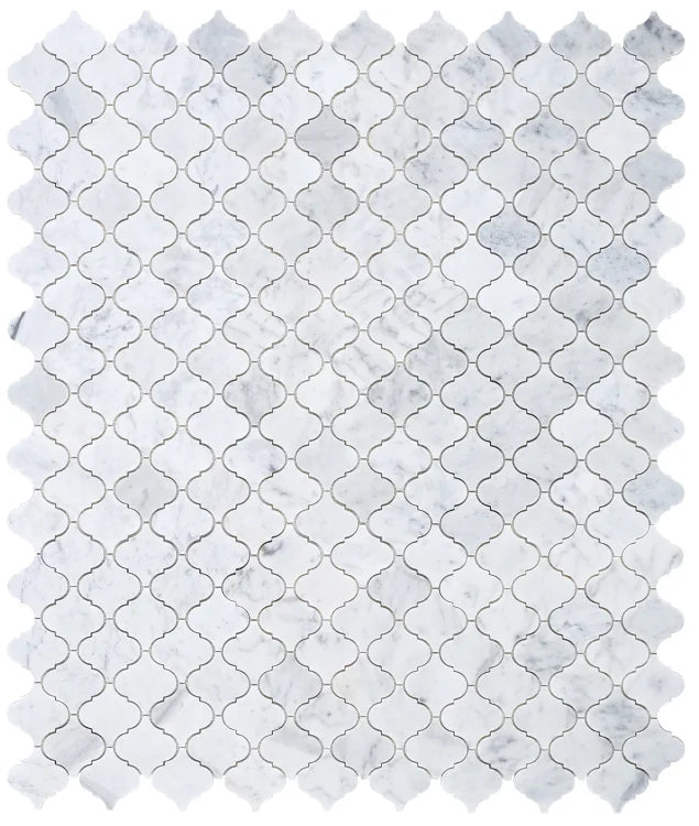 Precious Stone Carrara 10.5x12.5 Arabesque Marble Mosaic