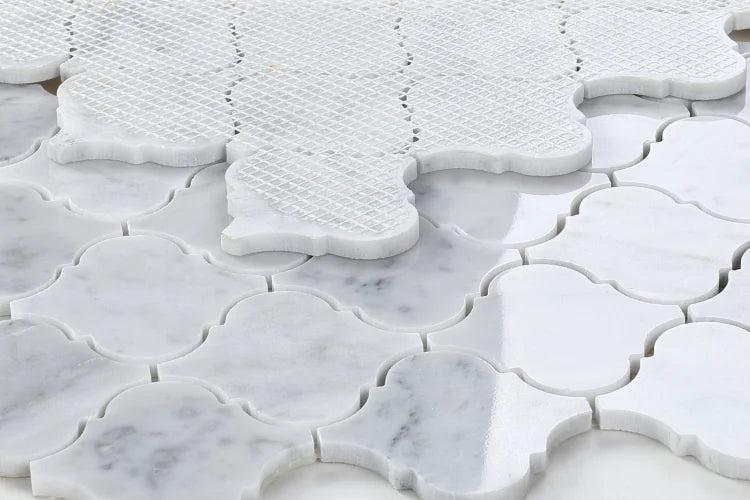 Precious Stone Carrara 10.5x12.5 Arabesque Marble Mosaic