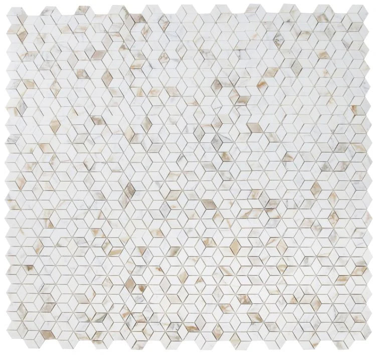 Precious Stone Cubic Calacatta Gold 11.75x12 Marble Mosaic