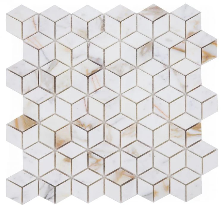 Precious Stone Cubic Calacatta Gold 11.75x12 Marble Mosaic