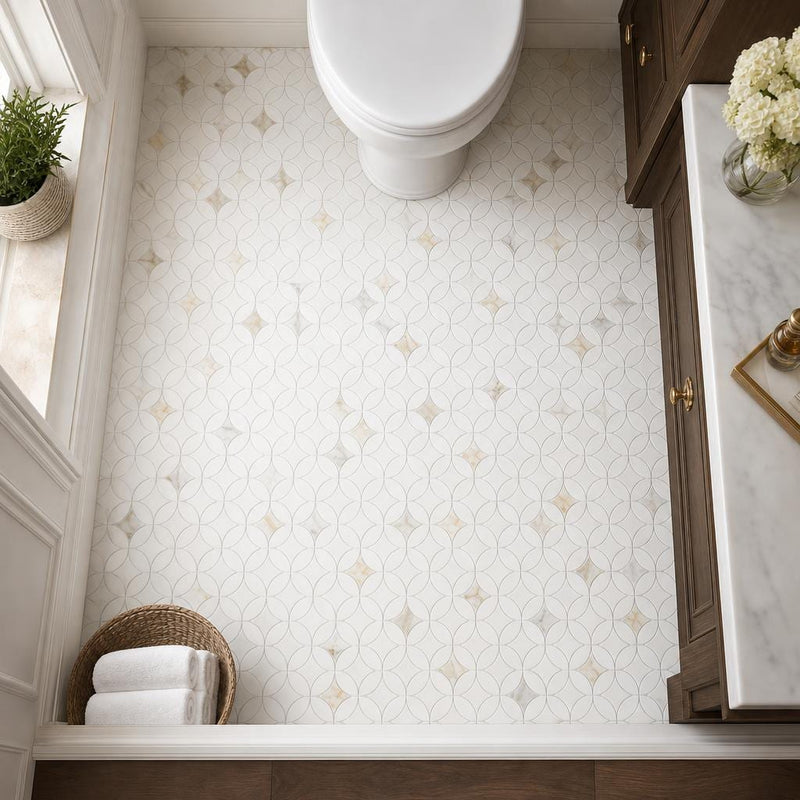 Precious Stone Embrace Calacatta Gold 2x2 Marble Mosaic — Bathroom floor