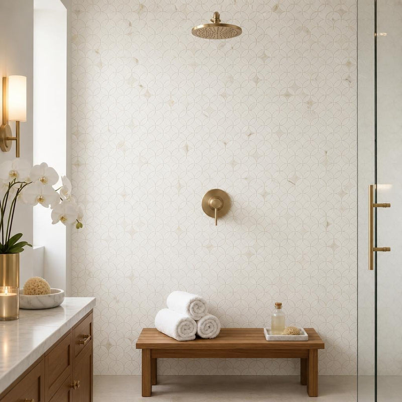 Precious Stone Embrace Calacatta Gold 2x2 Marble Mosaic — Spa spa interior
