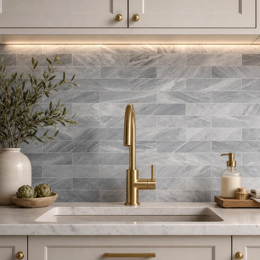 Precious Stone Italian Grey 3x12 Subway Honed Marble Tile — Kitchen backsplash
