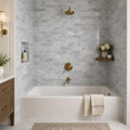 Precious Stone Italian Grey 3x12 Subway Polished Marble Tile — Bathroom tub surround