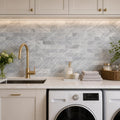 Precious Stone Italian Grey 3x12 Subway Polished Marble Tile — Laundry Room backsplash