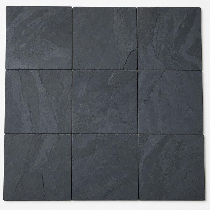 Premium Black 12x12 Gauged Slate Tile close-up