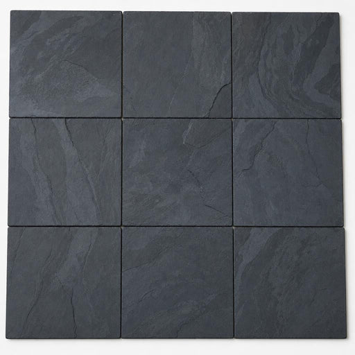 Premium Black 12x12 Gauged Slate Tile close-up