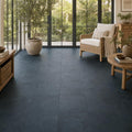 Premium Black 16x16 Gauged Slate Tile — Sunroom floor