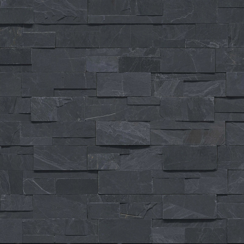 Premium Black Slate Corner 9x18 Splitface Ledger Stone