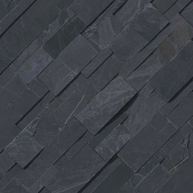 Premium Black Slate Corner 9x18 Splitface Ledger Stone