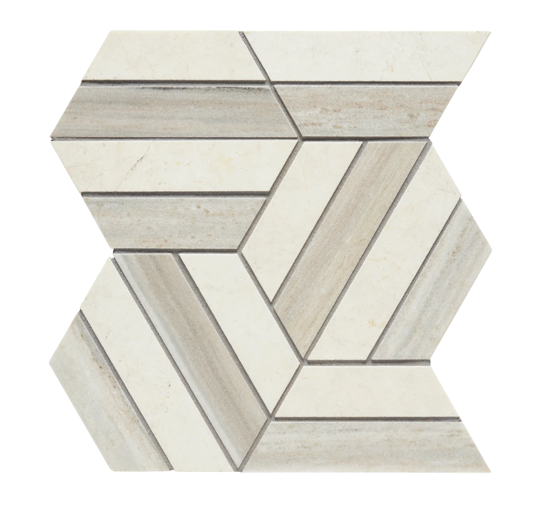 Prism Crema/Sky Honed Mesh Pattern Marble Mosaic