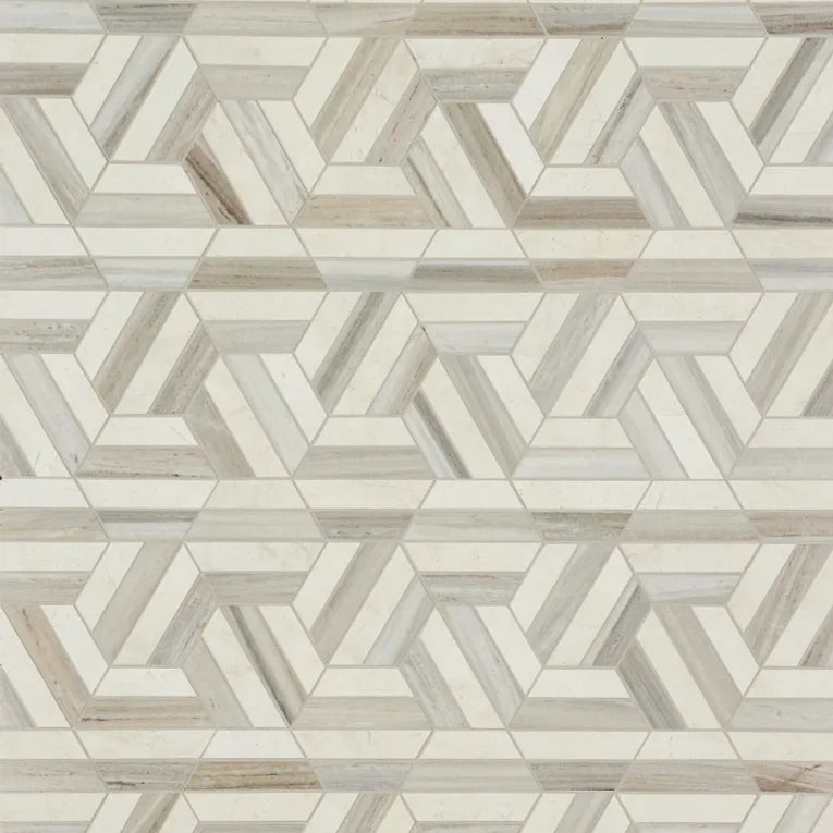 Prism Crema/Sky Honed Mesh Pattern Marble Mosaic
