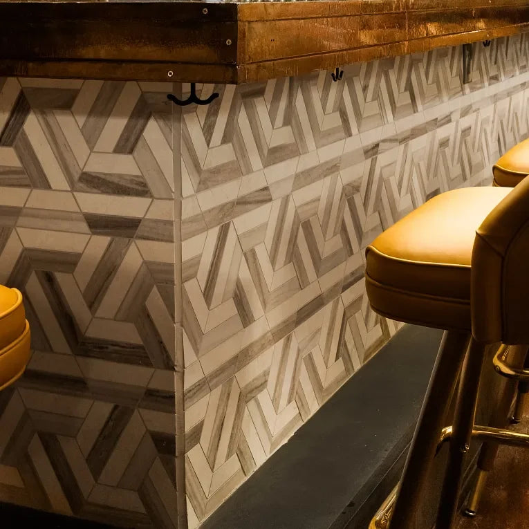 Prism Crema/Sky Honed Mesh Pattern Marble Mosaic