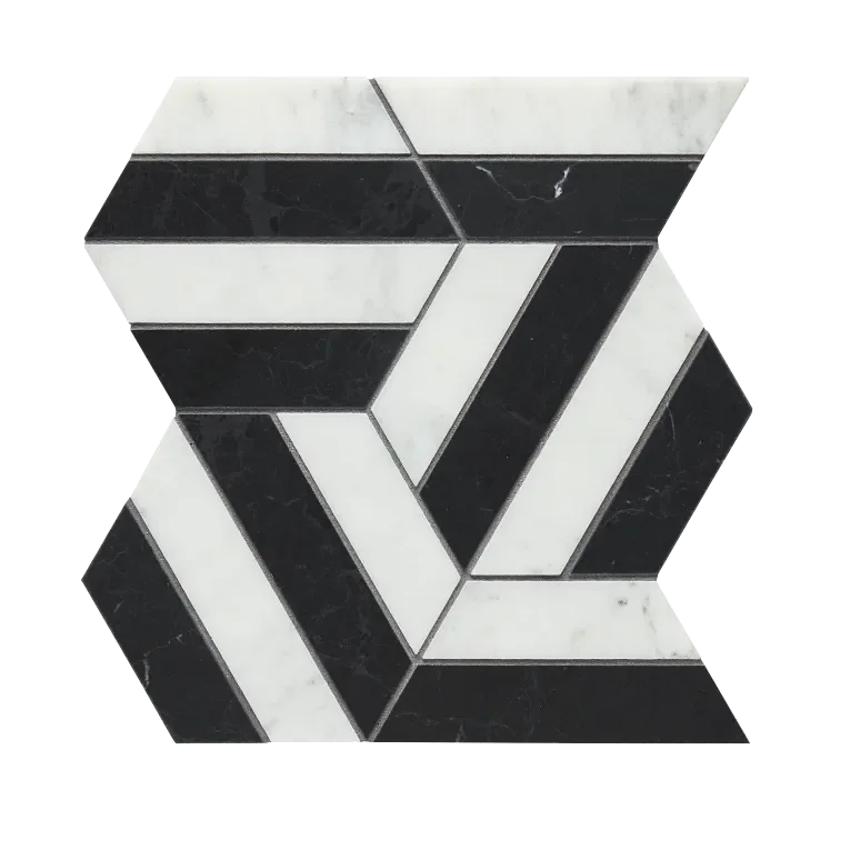 Prism Noir/Blanc Honed Mesh Pattern Marble Mosaic
