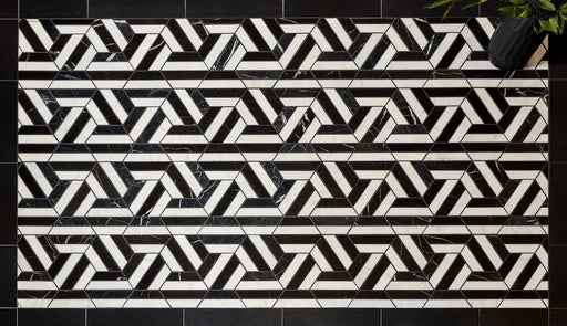 Prism Noir/Blanc Honed Mesh Pattern Marble Mosaic
