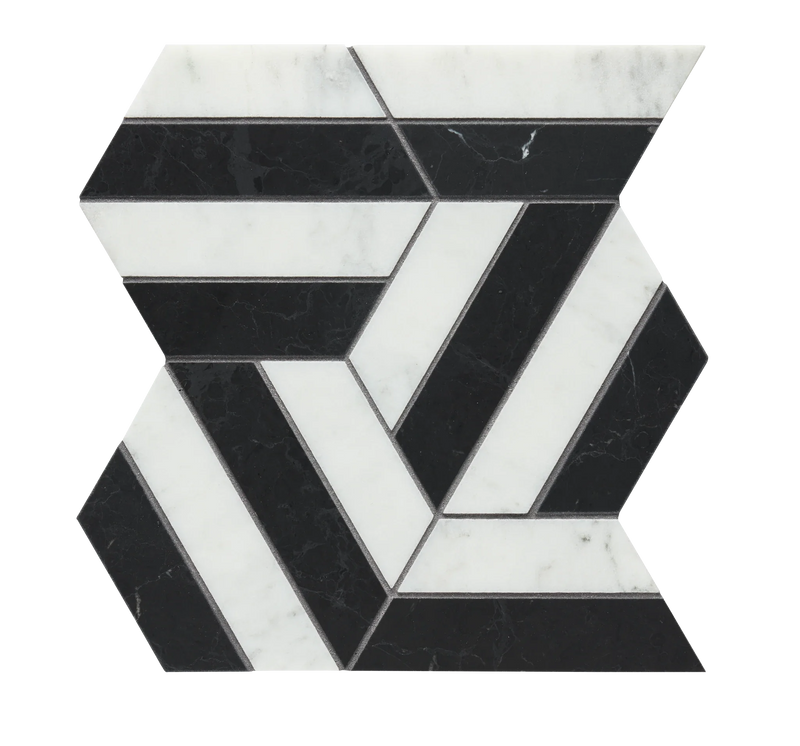 Prism Noir/Blanc Honed Mesh Pattern Marble Mosaic