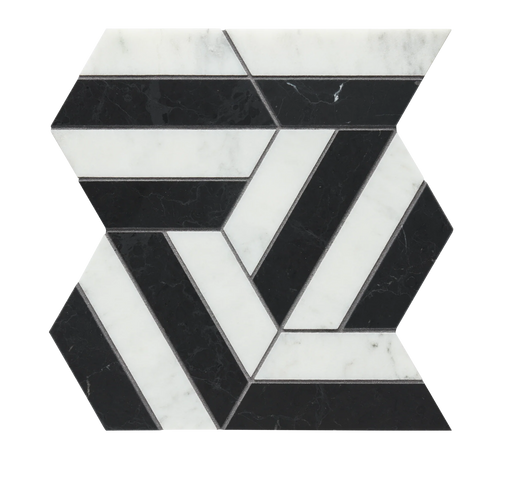 Prism Noir/Blanc Honed Mesh Pattern Marble Mosaic