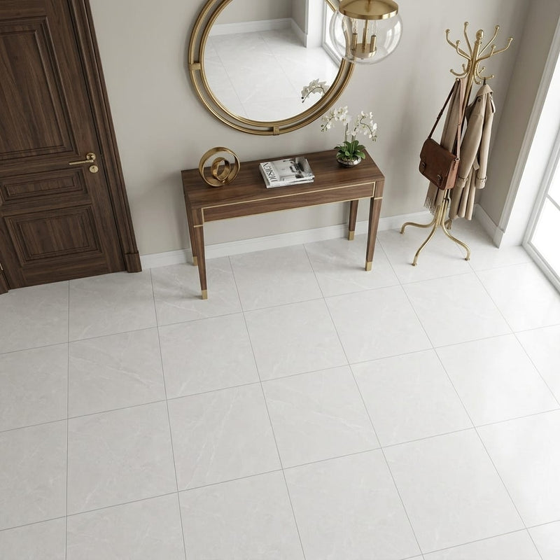 Puccini Blanco 24x24 Matte Marble Look Porcelain Tile — Foyer floor