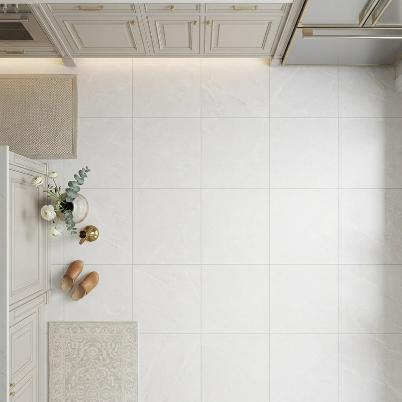 Puccini Blanco 24x24 Matte Marble Look Porcelain Tile — Kitchen floor