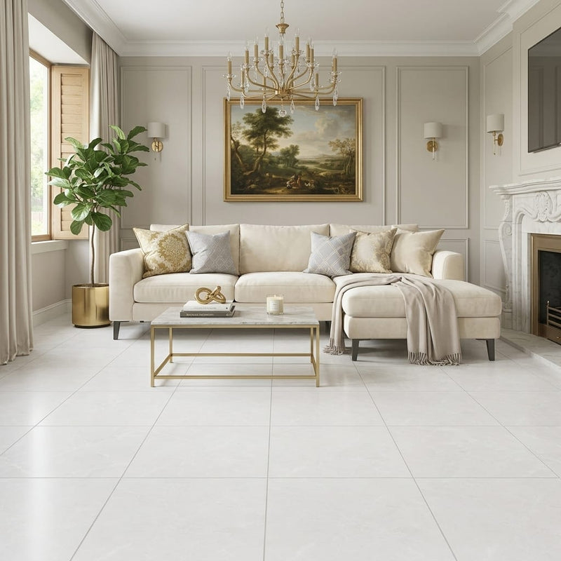 Puccini Blanco 24x24 Matte Marble Look Porcelain Tile — Living Room floor