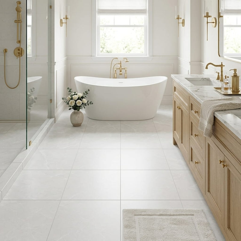 Puccini Blanco 24x24 Matte Marble Look Porcelain Tile — Primary Bath floor