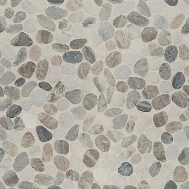Puebla Greige Pebble Pattern Tumbled 0.38 Inch Marble Mosaic Tile