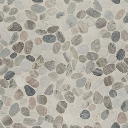 Puebla Greige Pebble Pattern Tumbled 0.38 Inch Marble Mosaic Tile