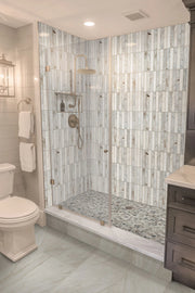 Puebla Greige Pebble Pattern Tumbled 0.38 Inch Marble Mosaic Tile