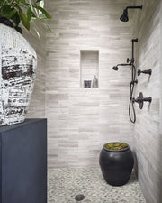 Puebla Greige Pebble Pattern Tumbled 0.38 Inch Marble Mosaic Tile