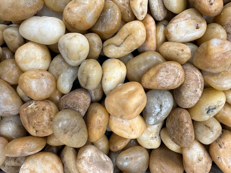Close-up of Yellow Stone Polished 5 - 8CM (2 - 3 1/8 Inch) Large Yellowultra Pebbles, in Yellow tones.