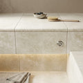 QDI Light 12x24 Tumbled Travertine Single Bullnose Pool Coping — Spa spa overhang edge